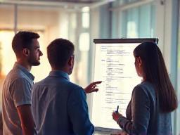 Group discussion around a flipchart, representing a workshop
