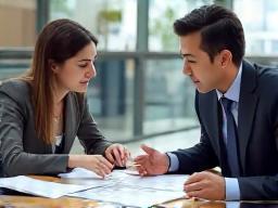 Two people discussing documents at a table, representing interviewer training